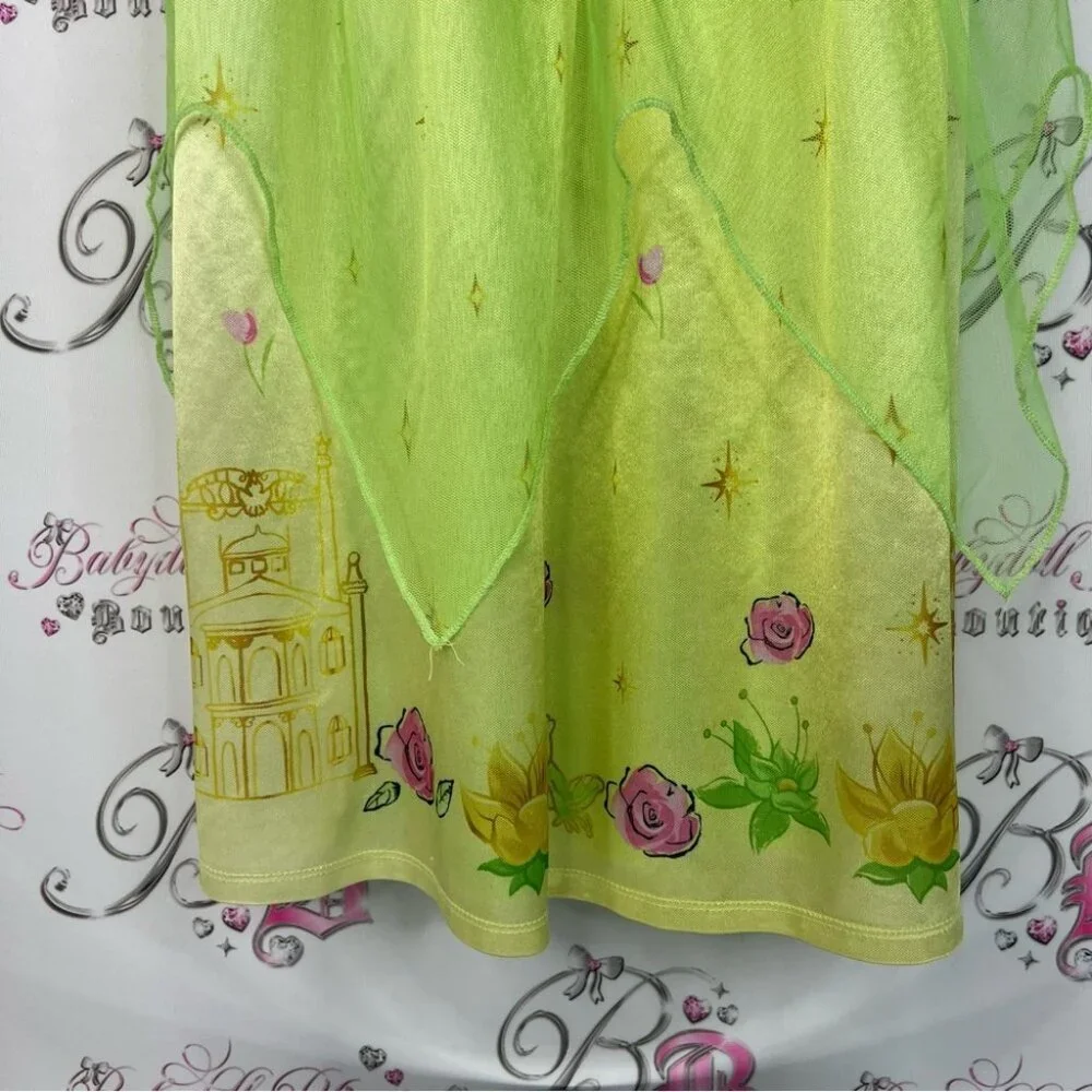 Disney dress costume frog floral ruffle Princess Lime Green Dress Halloween